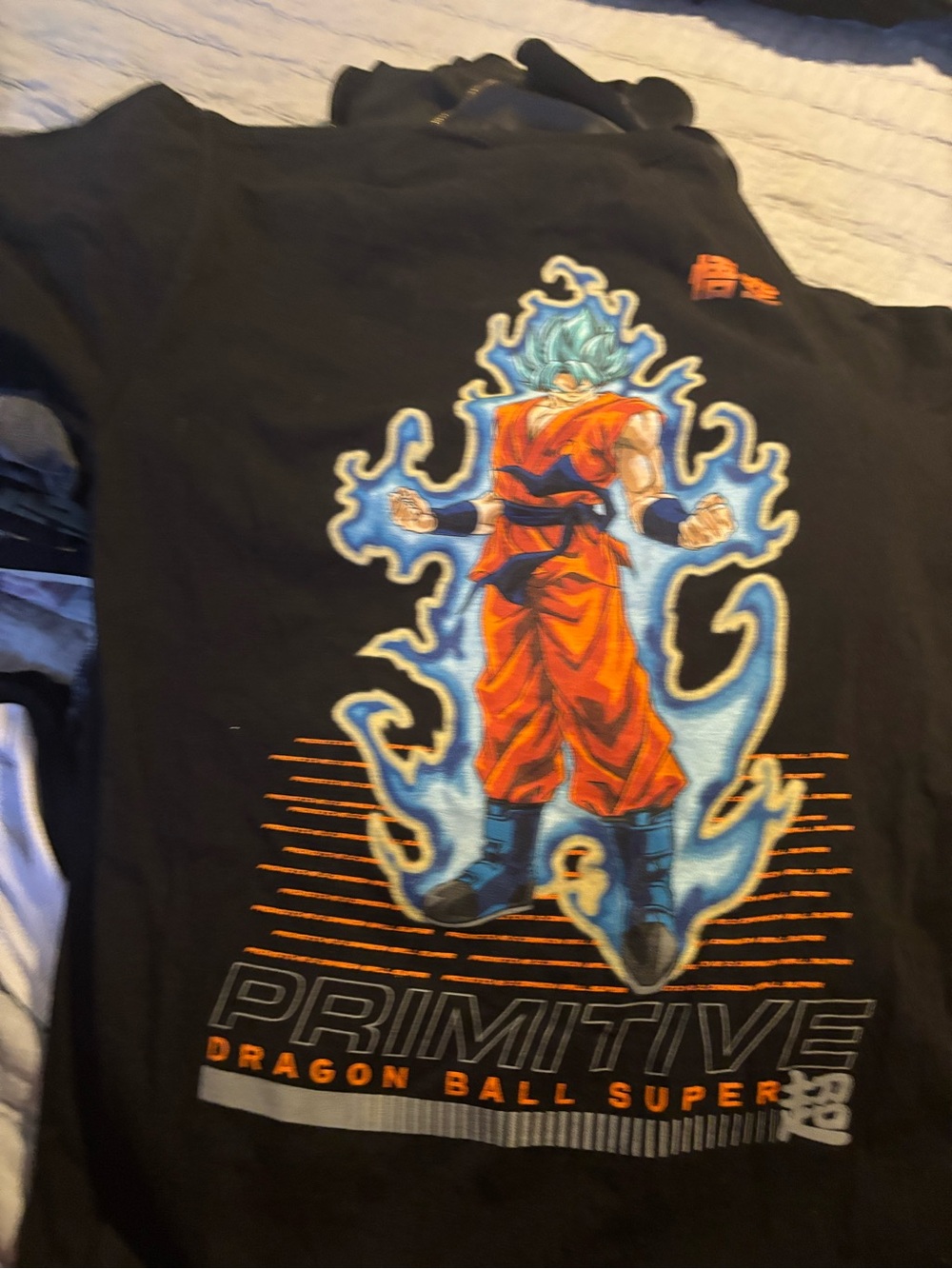 Primitive Black Goku Graphic Tee with Orange & Blue Art